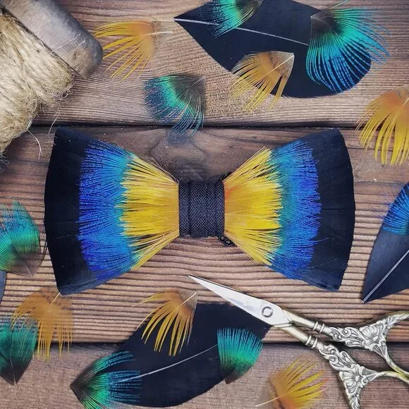 Feather Bow Ties for Men Original Luxury Elegant Wedding Bow Tie Pre-Tied Handma